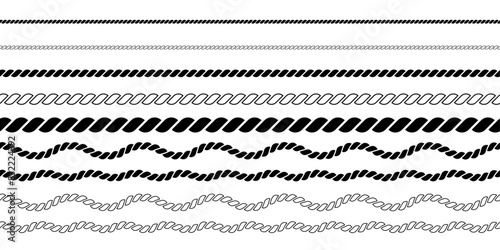 Nautical rope set. Seamless pattern. Yacht style design collection. Vintage decorative elements. Vector illustration.