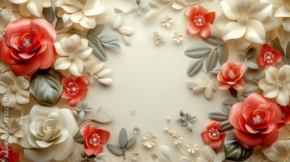 Elegant floral background with red and white flowers, perfect for invitations, wedding decor, or spring celebrations.