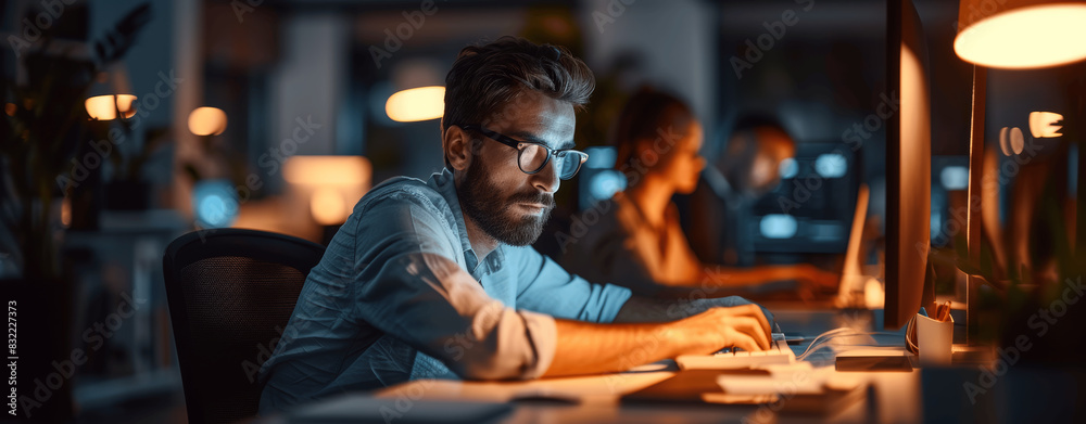 Team of Professionals Working Intensely in Night Office on Digital Marketing Team of Professionals Working Intensely in Night Office on Digital Marketing