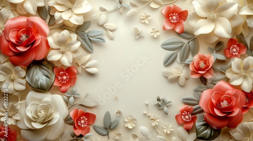 Elegant floral background with red and white flowers  perfect for invitations  wedding decor  or spring celebrations.