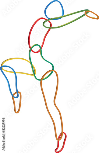 A female gymnast figure with thin rubber bands to depict elasticity and agility.