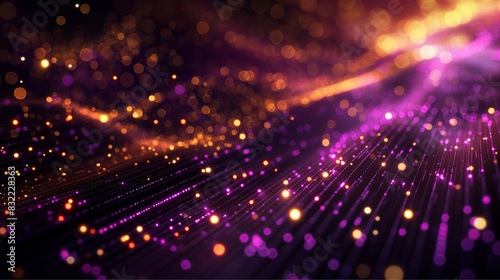 A vibrant display of light with streams of gold and purple with a sparkling bokeh effect for a festive mood