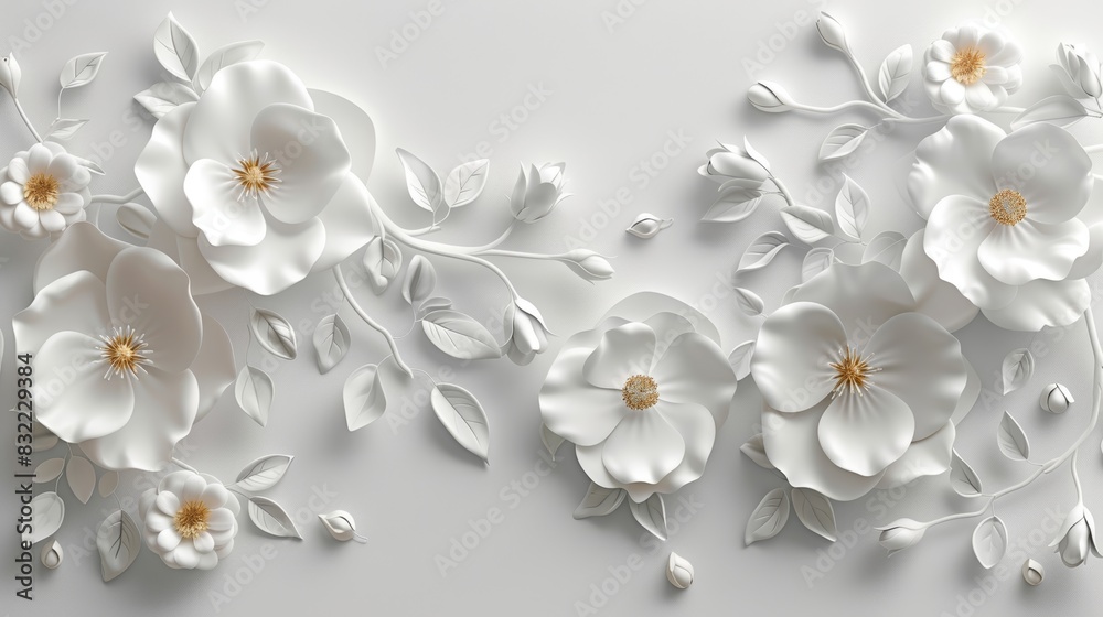 Obraz premium Elegant white floral paper art with delicate detailing, creating a beautiful and serene decorative piece.