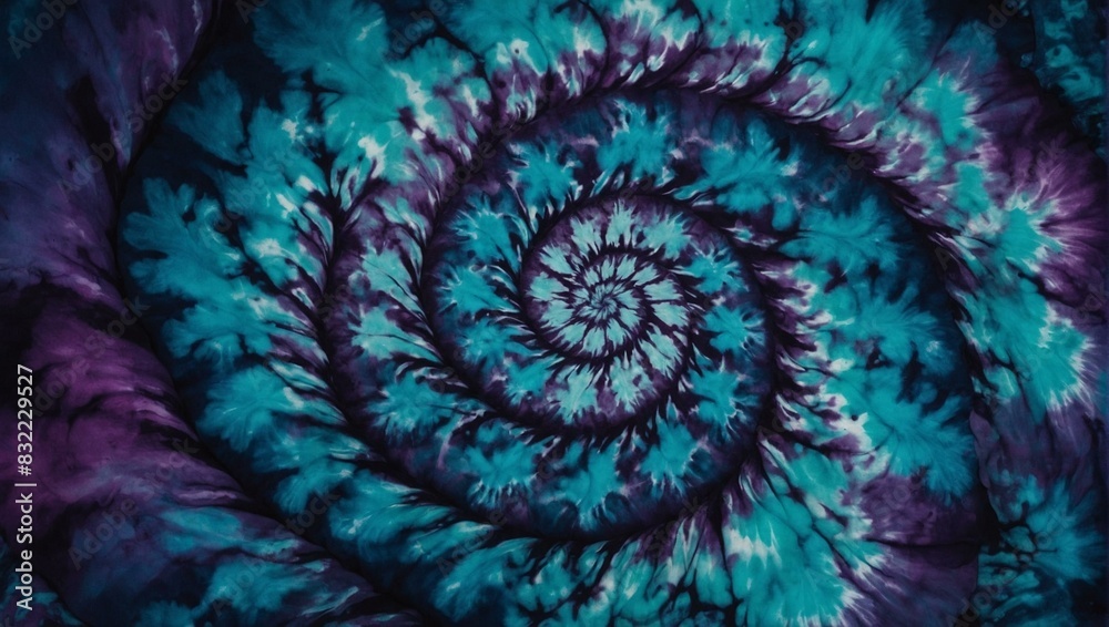 This image features a deep blue and purple tie-dye pattern with a spiraling design, resembling a galaxy or whirlpool