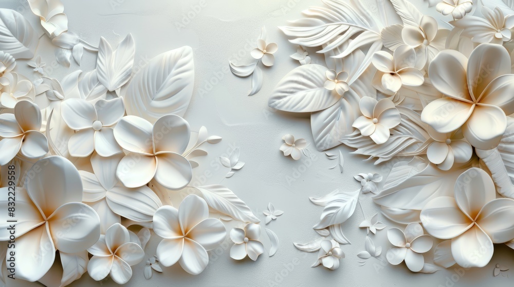 Elegant white paper cut flowers and leaves on a light background, perfect for spring or floral themed projects and designs. Elegant white paper cut flowers and leaves on a light background, perfect for spring or floral themed projects and designs.