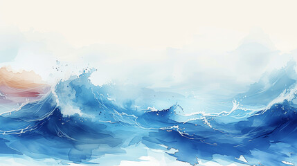 Keuken achterwand Nautische stijl Japanese Style Watercolor Ocean Waves Background Illustration  © btiger