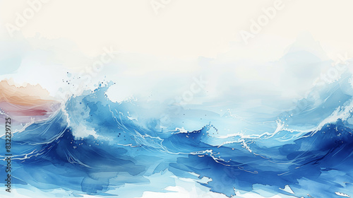 Japanese Style Watercolor Ocean Waves Background Illustration photo