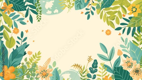 Floral frame with leaves and flowers in pastel colors, perfect for invitations, greeting cards, and decorative designs.