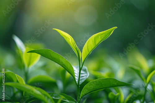 Green Tea Leaves Closeup Natural Background Healthy Lifestyle Product Design Fresh Plant Nature