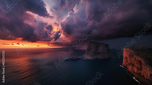 Sunset View with Dark Clouds Over Capo Caccia Coastal Landscape