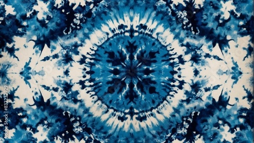 Navy and light blue hues combine to create a mandala-like tie-dye pattern on this fabric