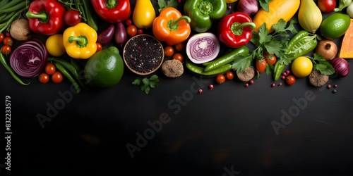 Vibrant fruits and vegetables painting for a healthy food banner background. Concept Healthy Eating, Vibrant Colors, Banner Background, Fruits, Vegetables
