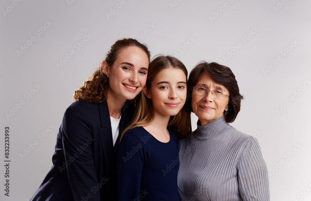 Family portrait of three generations of white European women - mother, daughter and grandmother together. Family portrait of three generations of white European women - mother, daughter and grandmother together.