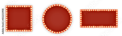 Realistic retro rectangle and circle neon marquee billboard for decoration