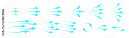 Set of blue arrows showing cold air conditioner direction. Isolated on transparent background element