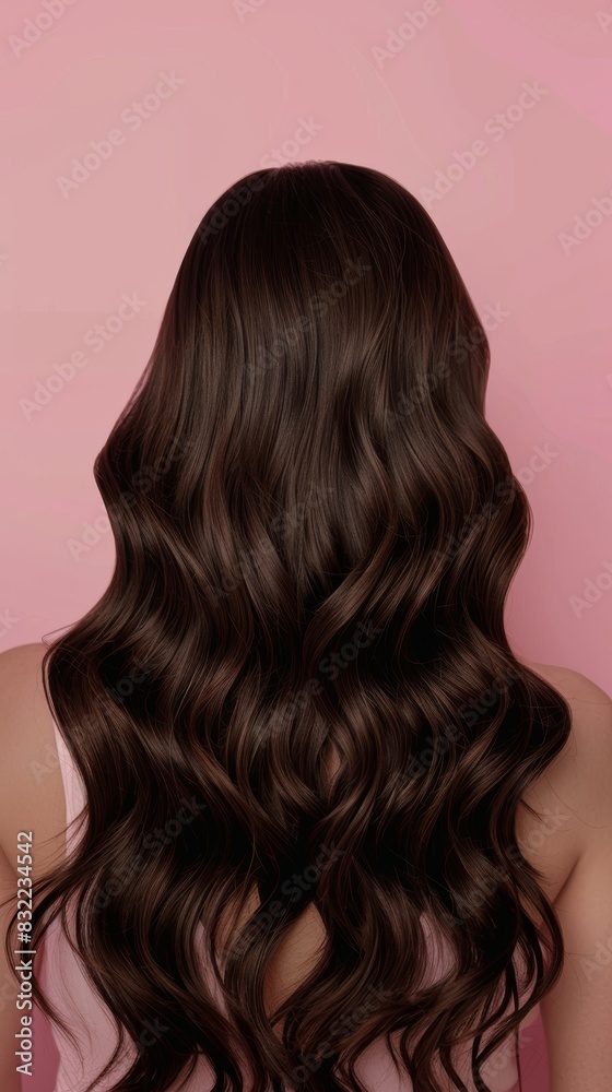 Fototapeta premium Woman's hair, beauty, and back in studio for cosmetic, comparative, or before-after results on pink background Care, repair, and model with shine, luster, growth, volume, or keratin texture.