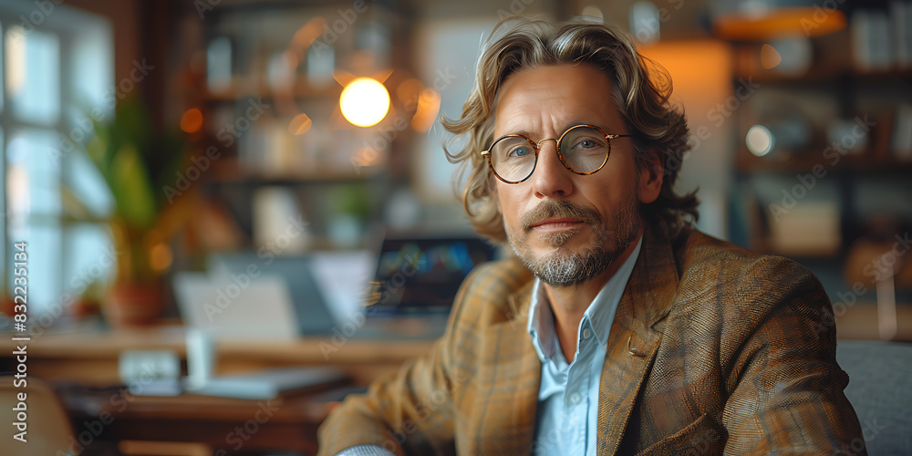 Fototapeta premium Focused Consultant - Thoughtful Moments in Minimalist Office