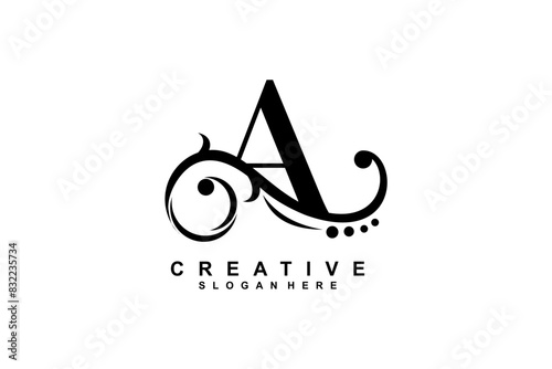 A letter logo with luxury black floral ornament. A monogram logo, A typography. suitable for business logos, companies, beauty, fashion, boutiques, etc