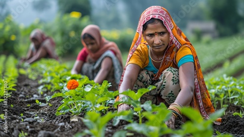 indian women working in the field in the countryside