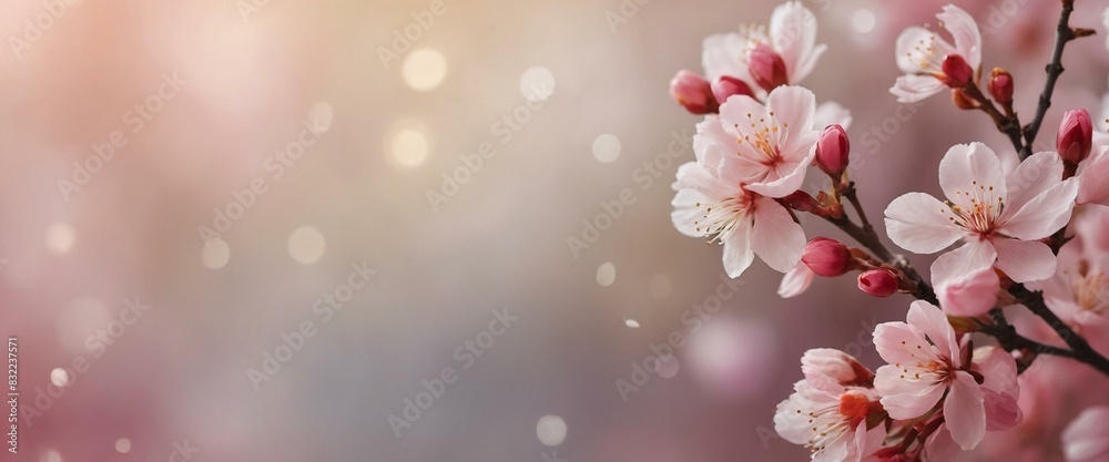 Close-up shot of cherry blossom flowers with enchanting bokeh lights in the background enhancing their charm