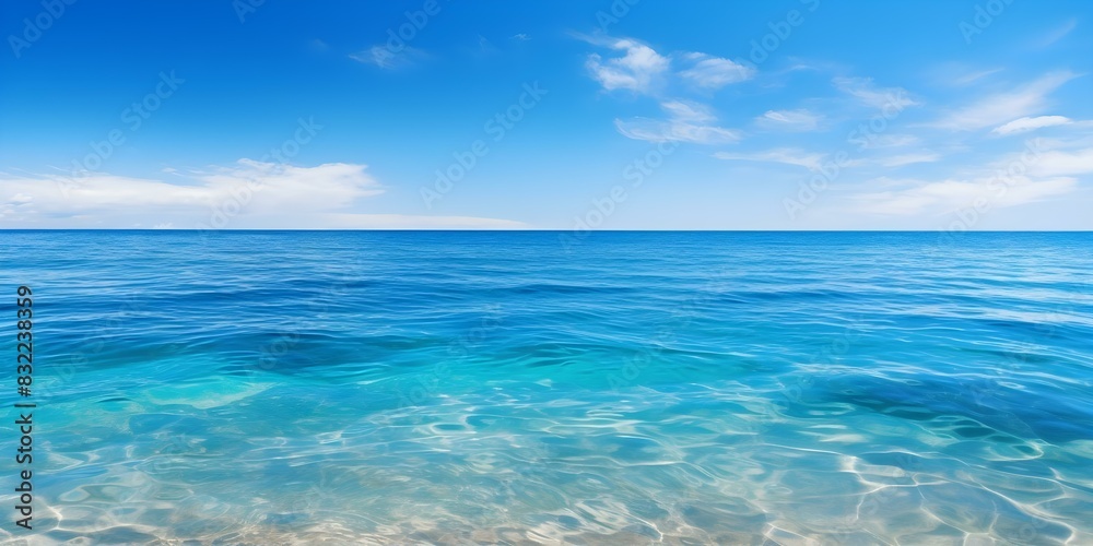 Tranquil Seascape: Clear Blue Skies and Calm Waters. Concept Seascape Photography, Tranquil nature, Clear blue skies, Calm waters Tranquil Seascape: Clear Blue Skies and Calm Waters. Concept Seascape Photography, Tranquil nature, Clear blue skies, Calm waters
