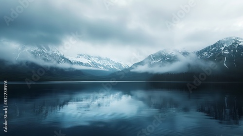 Serene Lake Landscape in Alaska - Tranquil Nature Scene with Reflective Waters and Majestic Mountains in the Background