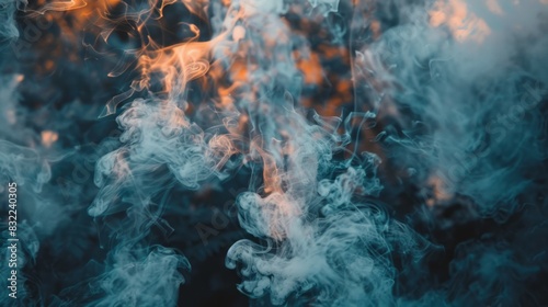 Eerie wispy tendrils of smoke burst outward from an empty center, crafting an ominous, spooky atmosphere, perfect for a haunting halloween backdrop. photo