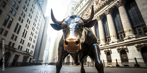 Exciting image of Wall Street bull symbolizing American stock market growth. Concept Wall Street Bull, American Stock Market, Growth Symbolism, Financial Success, Exciting Image, © Anastasiia