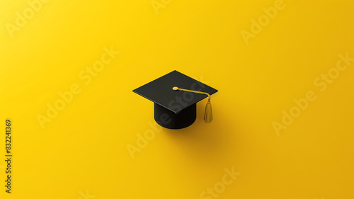 a black graduation cap on a yellow background. photo