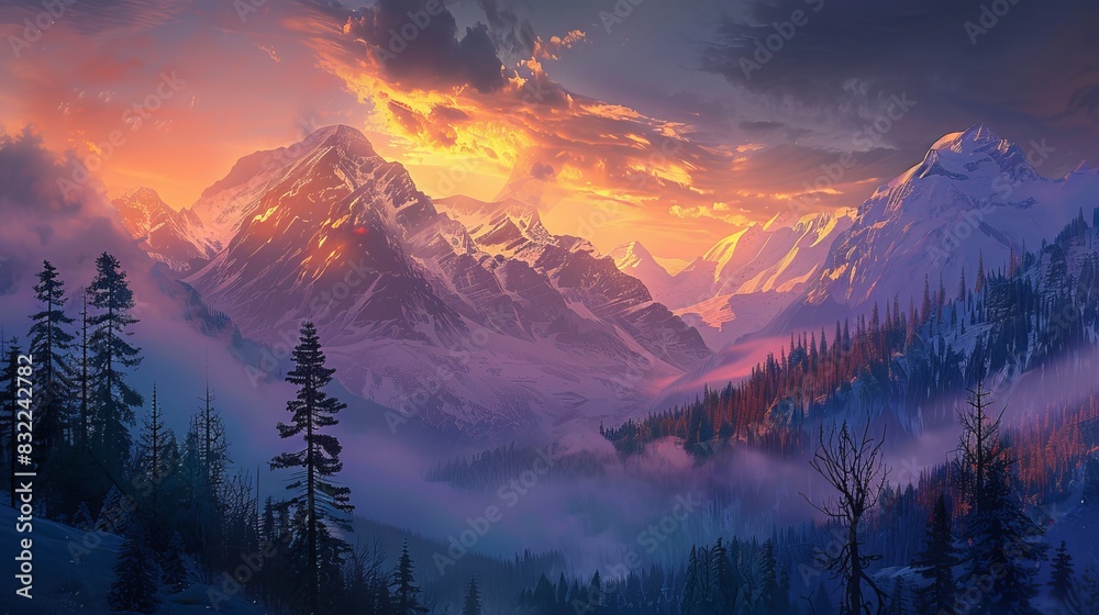 Golden Hour Serenity: Majestic Mountain Landscape at Sunset - Tranquil Nature Scenery Golden Hour Serenity: Majestic Mountain Landscape at Sunset - Tranquil Nature Scenery
