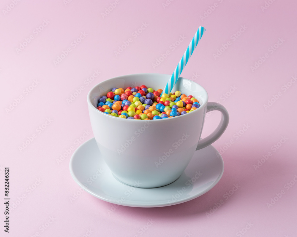 Celebration background with white cup and colorful confetti. Minimal party concept. Celebration background with white cup and colorful confetti. Minimal party concept.