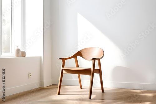 wooden chair in white room. 