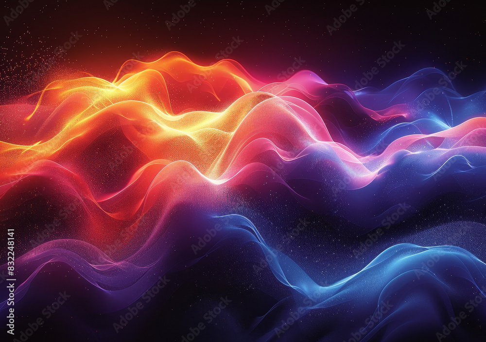 Obraz premium Colorful Abstract Spectrum Waves Background with Minimalistic Design, Gradient Light Effects, and Dynamic Flowing Lines for Modern Graphic Resources and Digital Art Concepts