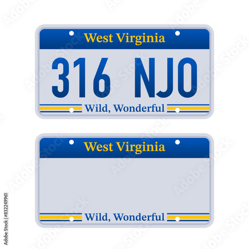 License plate of West Virginia. Car number plate. Vector stock illustration