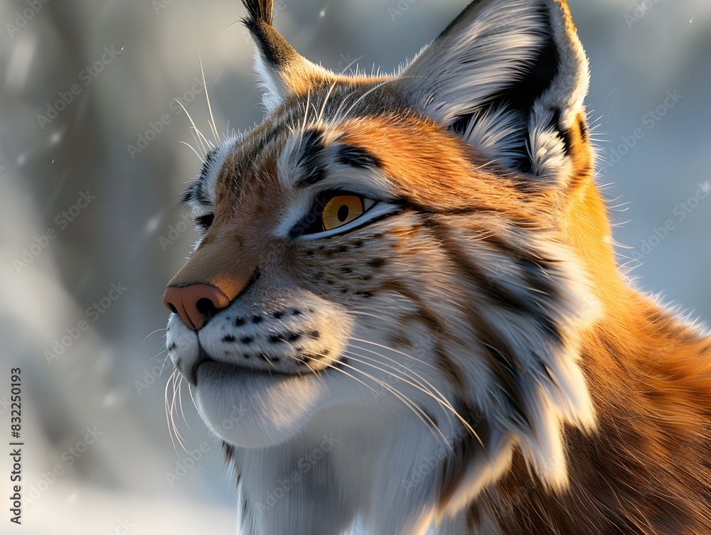 Watchful Lynx Prowling Through Snowy Wilderness,Fierce Predator Alert and Observant in Natural Habitat