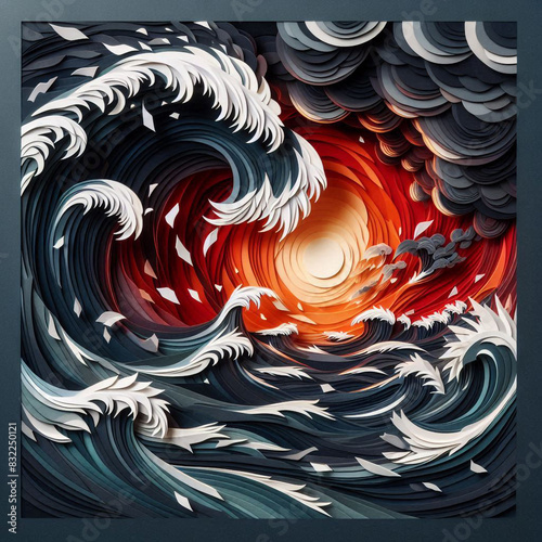 大荒れの海の高波～波頭の迫力～浮世絵にヒントを得たデジタルアート