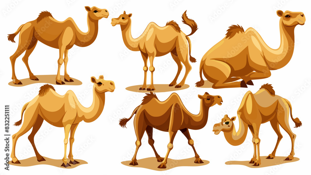Naklejka premium Set Of Camel In Different Pose, Collection Of Camel, Camel Set