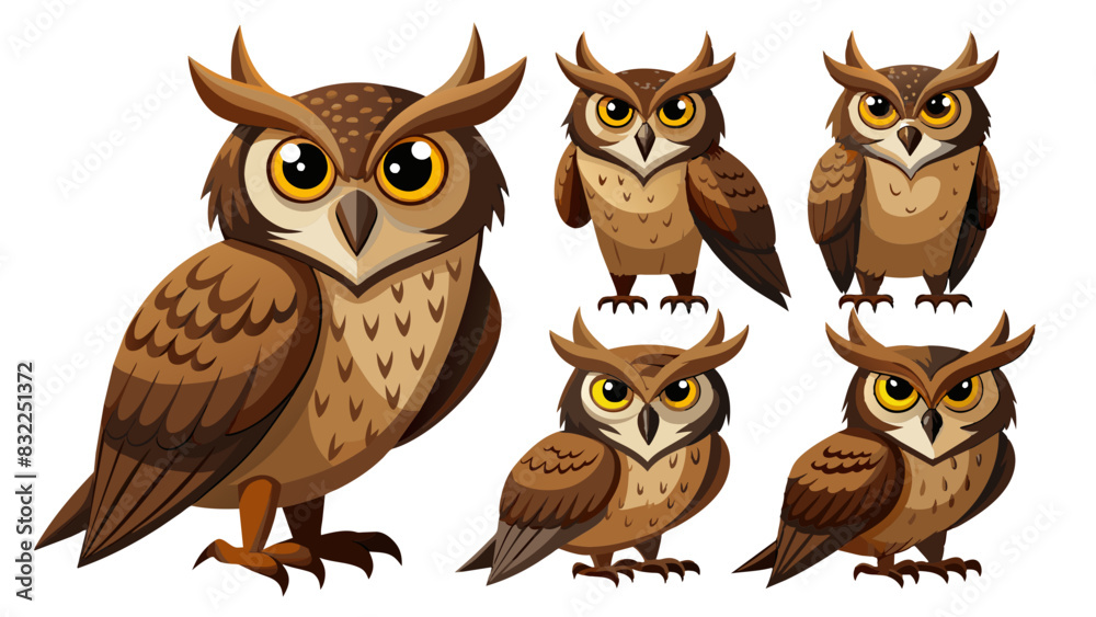 Set Of Owl In Different Pose, Collection Of Owl, Owl Set Set Of Owl In Different Pose, Collection Of Owl, Owl Set