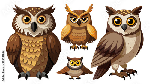 Set Of Owl In Different Pose, Collection Of Owl, Owl Set