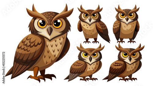 Set Of Owl In Different Pose, Collection Of Owl, Owl Set