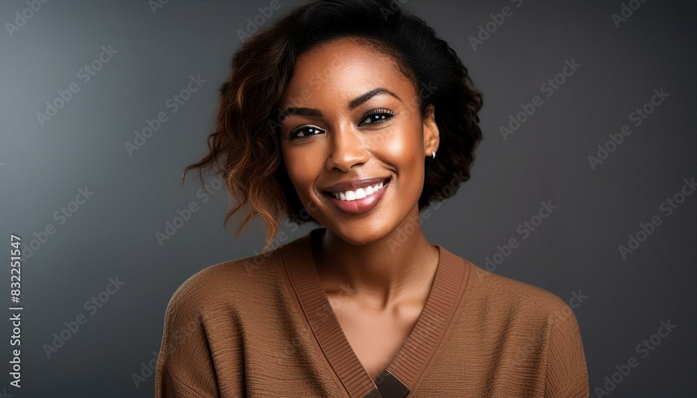 beautiful black woman smiling and having in studio shot beautiful black woman smiling and having in studio shot