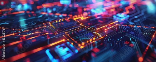 Wallpaper Mural Abstract close-up of a vibrant, illuminated circuit board, showcasing futuristic technology and intricate digital components with brilliant lighting. Torontodigital.ca