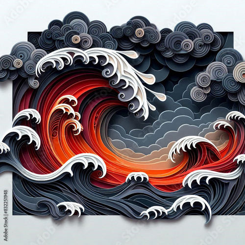 大荒れの海の高波～波頭の迫力～浮世絵にヒントを得たデジタルアート