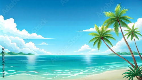 sea with palms  no sand  blue sky