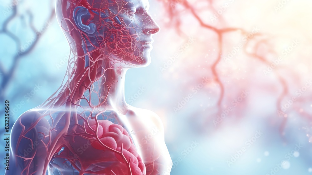 Detailed illustration of the human circulatory system highlighting ...