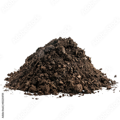 Pile of soil isolated on white background photo