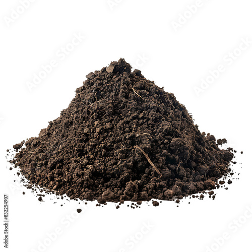 Pile of soil isolated on white background photo