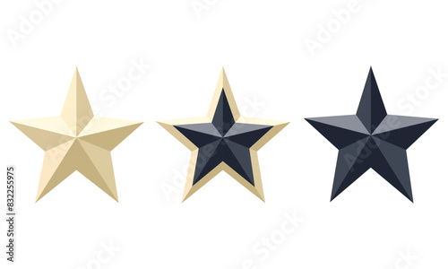 3d star. Vector illustration of white and dark coloured star icons. Isolated on white background