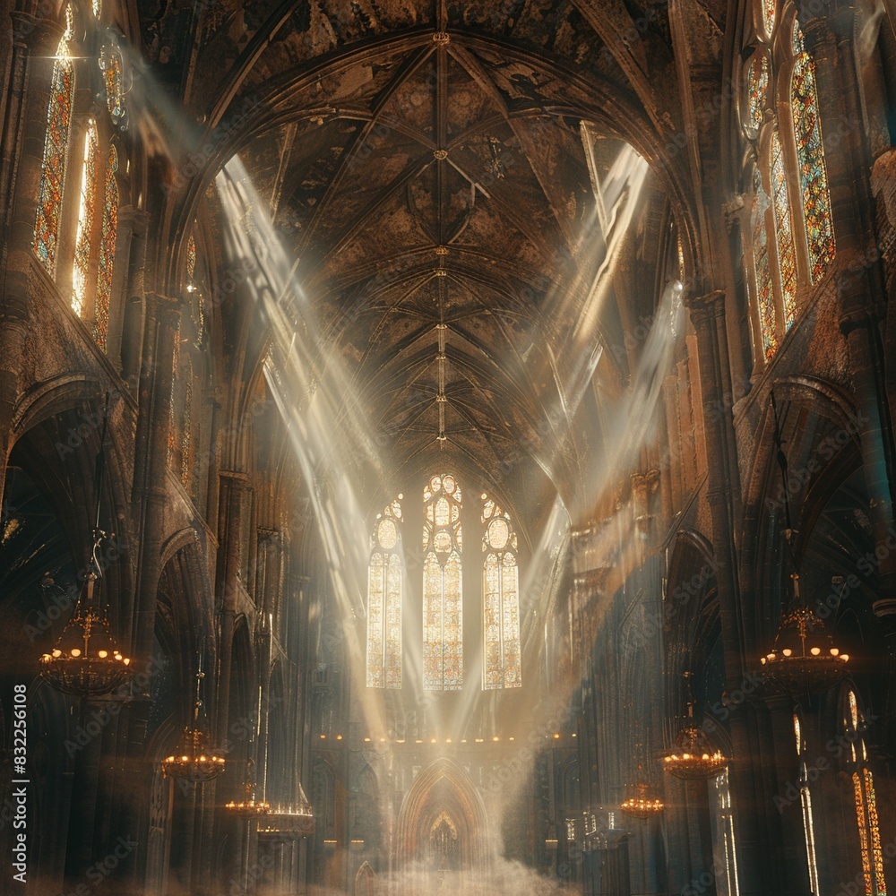 Interior view of a medieval cathedral showcasing ribbed vaults and ...