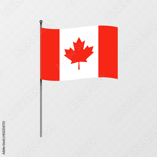 Canada national flag on flagpole. Vector illustration.